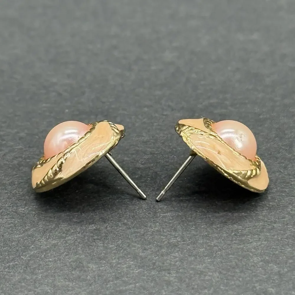 Vintage Gold-Tone Costume Earring Lot Red Rhinestone Hat Faux Pearl Enamel